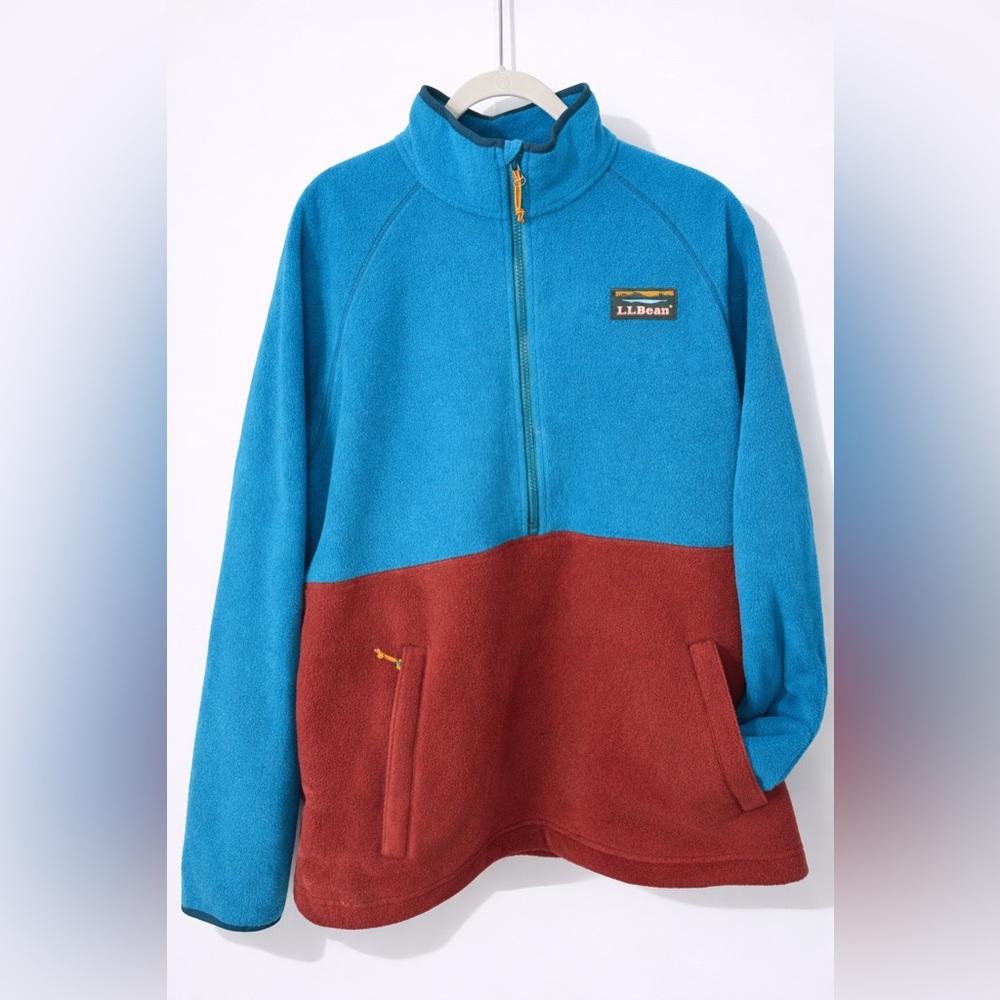 L.L.Bean Men’s Fleece Quarter Zip Pullover XXL Blue Red